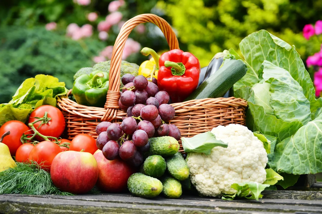 Wicker basket overflowing with fresh produce — Abundant Sharing